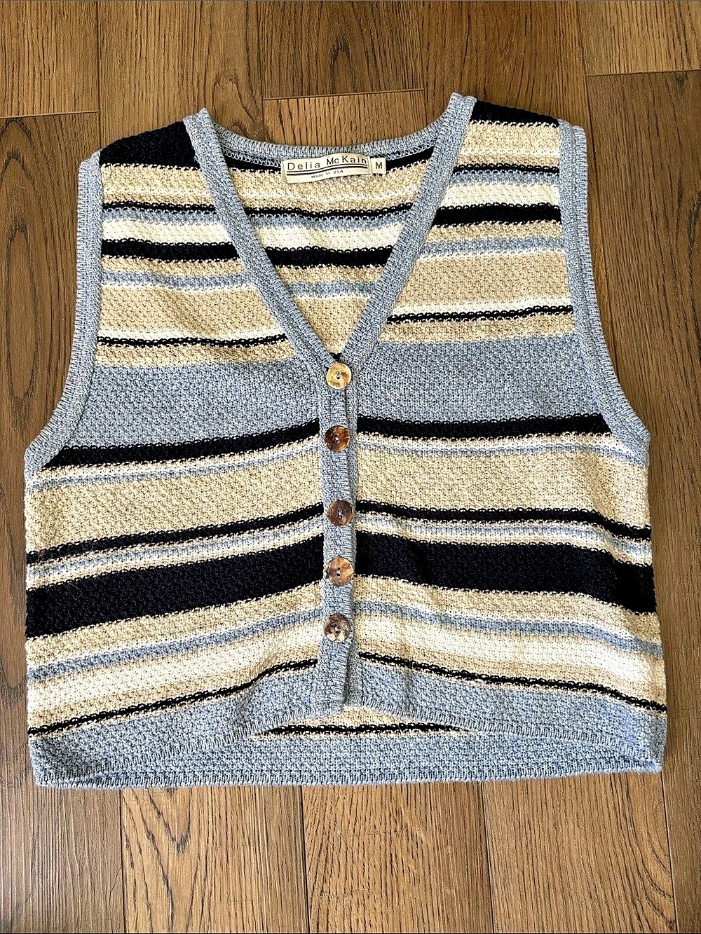 Delia McKain Striped Knit Vest in Blue & Black Size Medium Like New